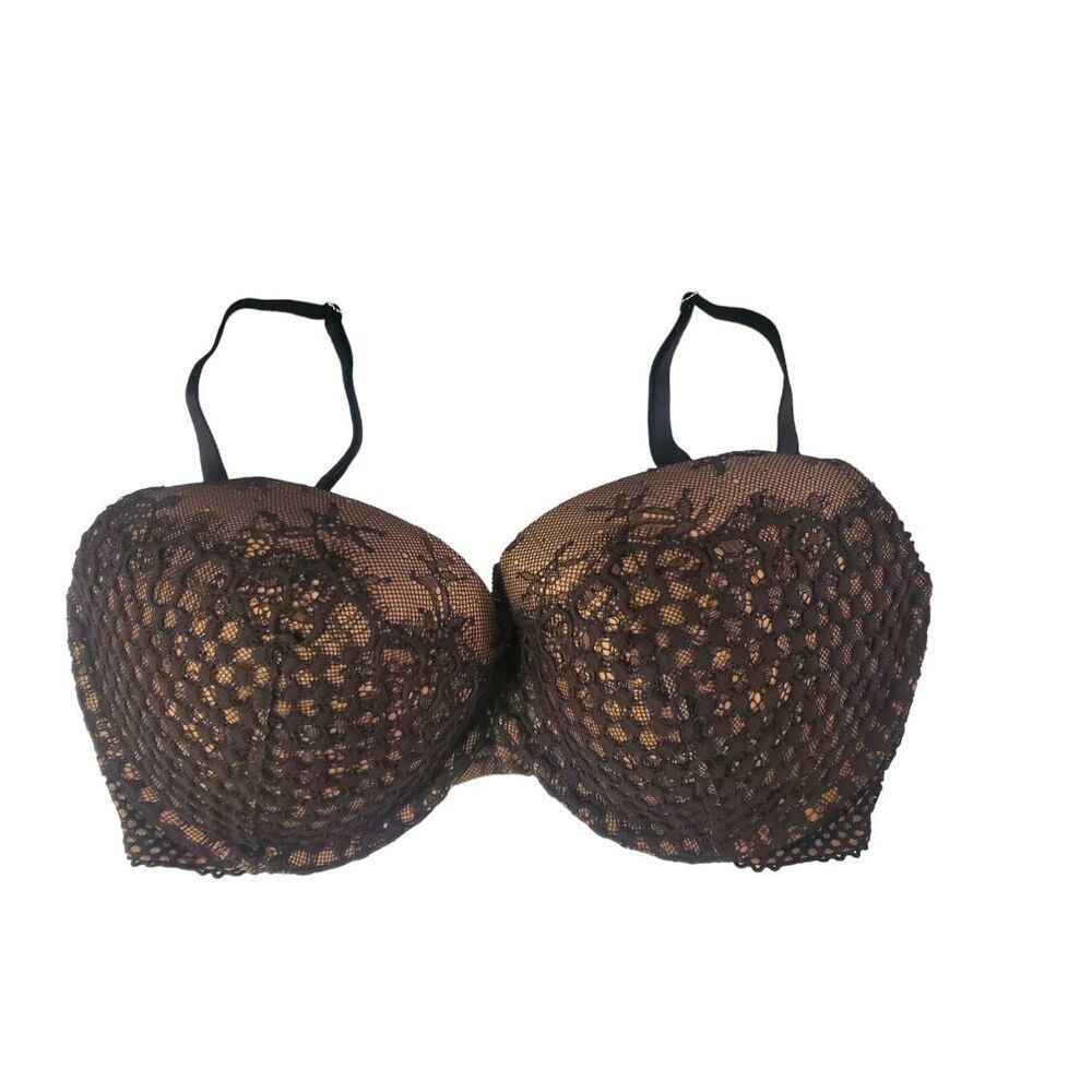 NWT Victoria Secret Very Sexy Push-Up Bra Size 34DD Black Lace Over Nude.